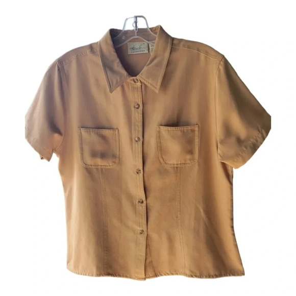 Kathie Lee Collection short Sleeve Mustard Button Down Vintage Large - Picture 5 of 10